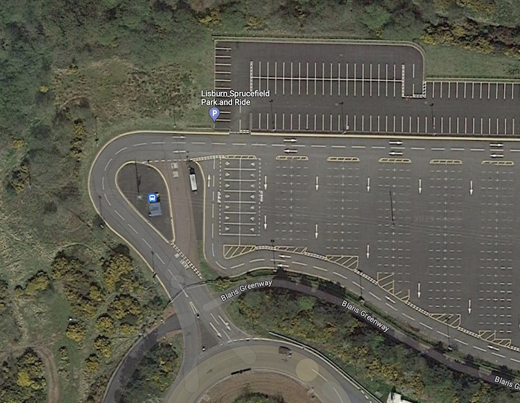 Top down view showing a road going to the
NW from the roudnabout.