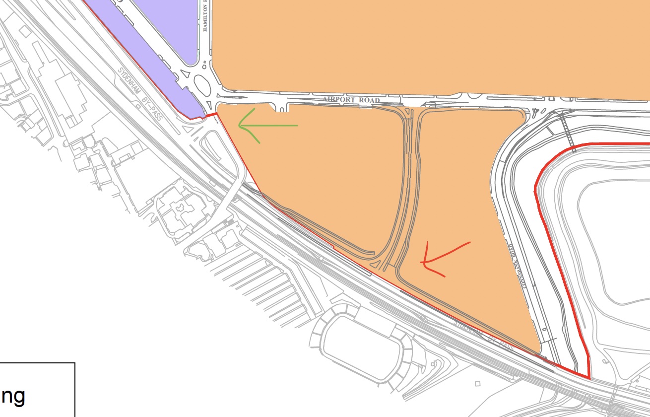 Map of Sydenham Bypass showing Dee Street
junction with a new junction just to the NE