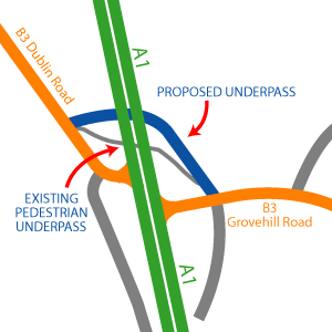 Map of proposed underpass at A1 Loughbrickland